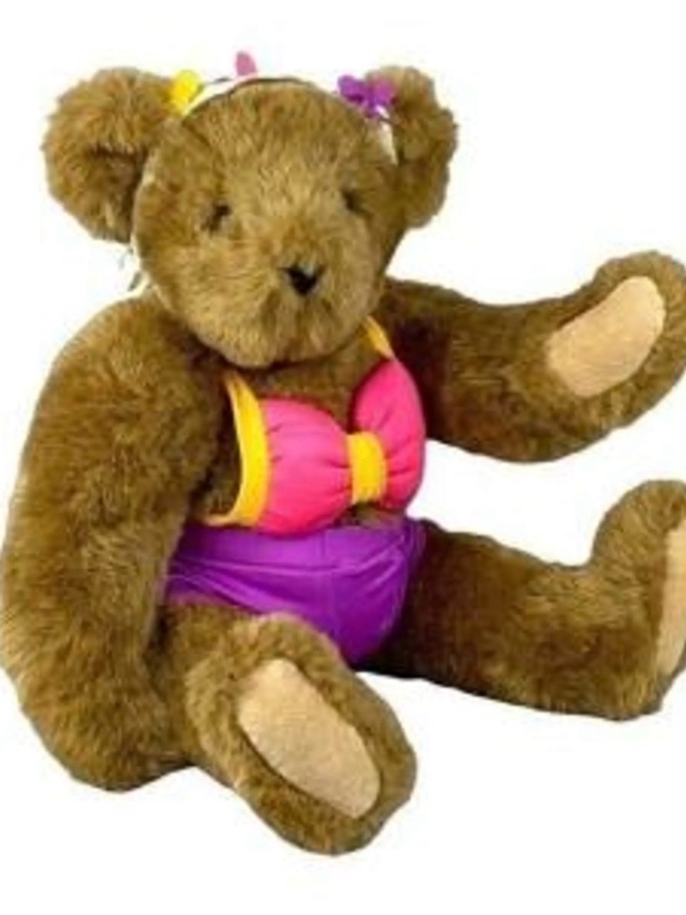 Plush Brown Teddy Bear in Pink & Purple Outfit - Kids Stuffed Animal